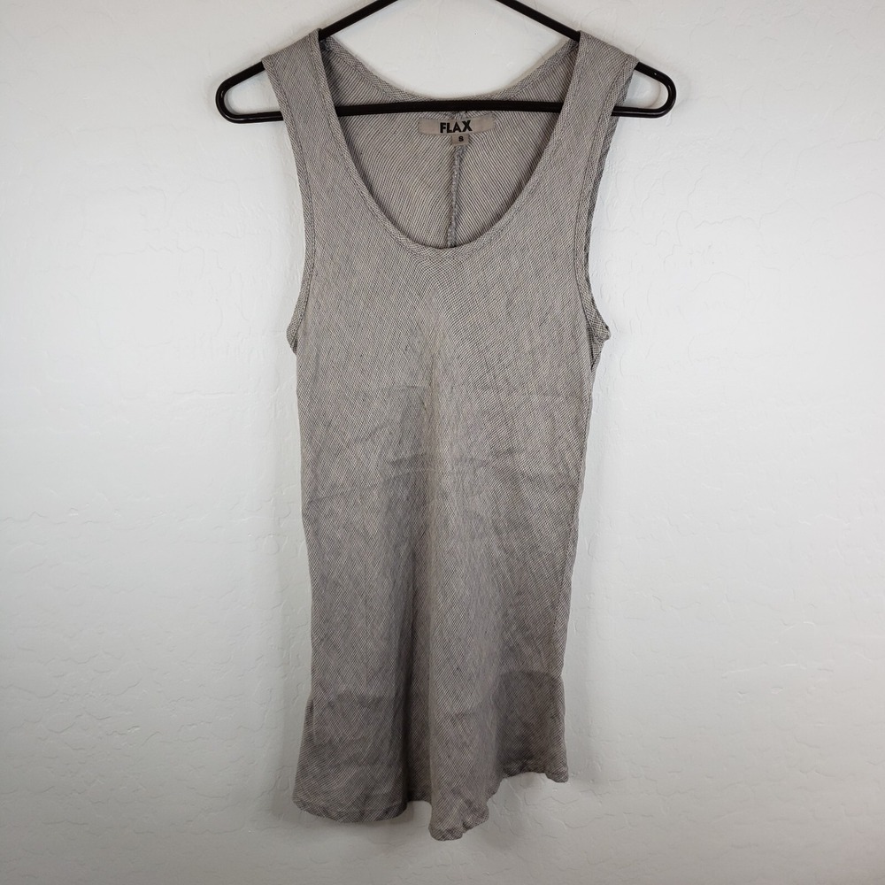 Flax Tank Dress Women's Small Beige Linen Sleeveless Scoop Neck Pullover Dress